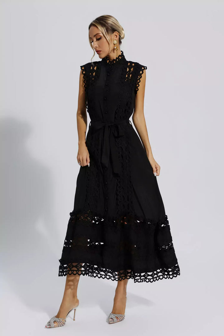 PENELOPE | BLACK SLEEVELESS HOLLOW MAXI DRESS